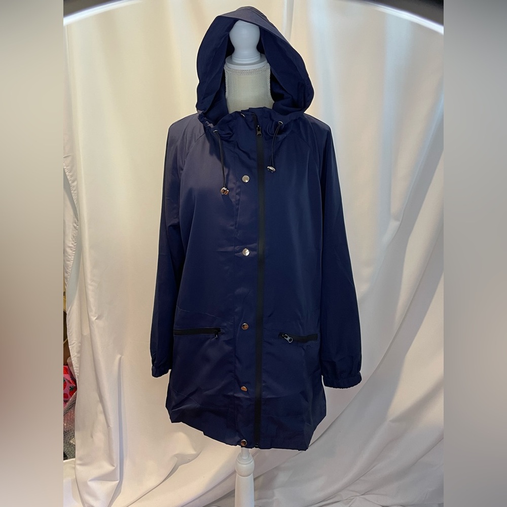 BLOGGERLOVE Rain/snow Jacket Waterproof with Hood, Unisex navy blue,size L, NWOT